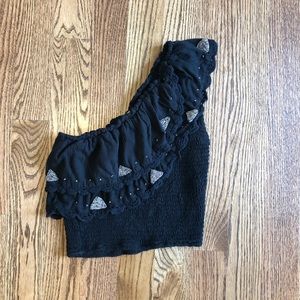 Free people one shoulder embellished crop top